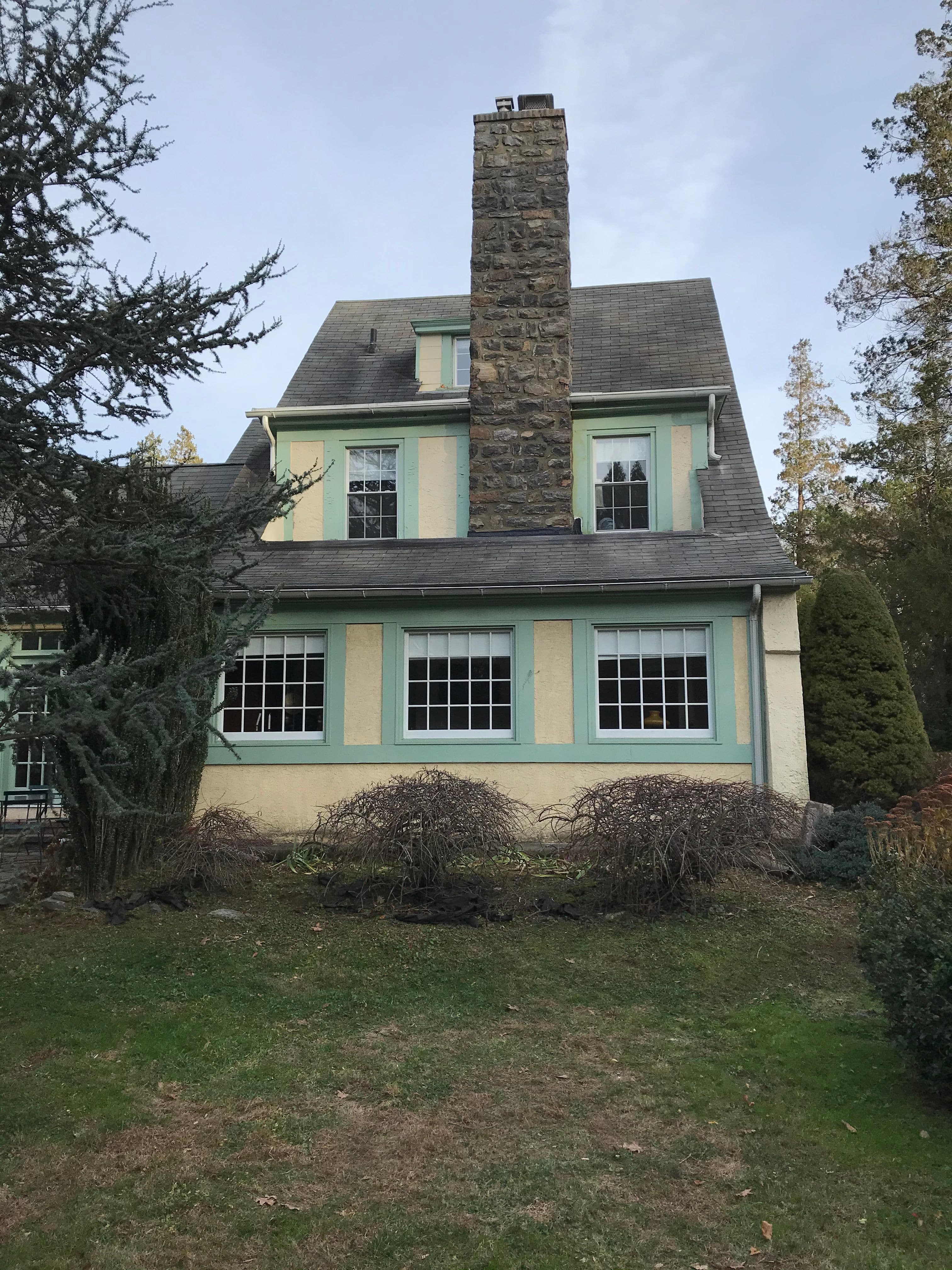This is a massive stone chimney repair. Project was located in Villanova, Pennsylvania done by Simmers And Sons Masonry, LLC